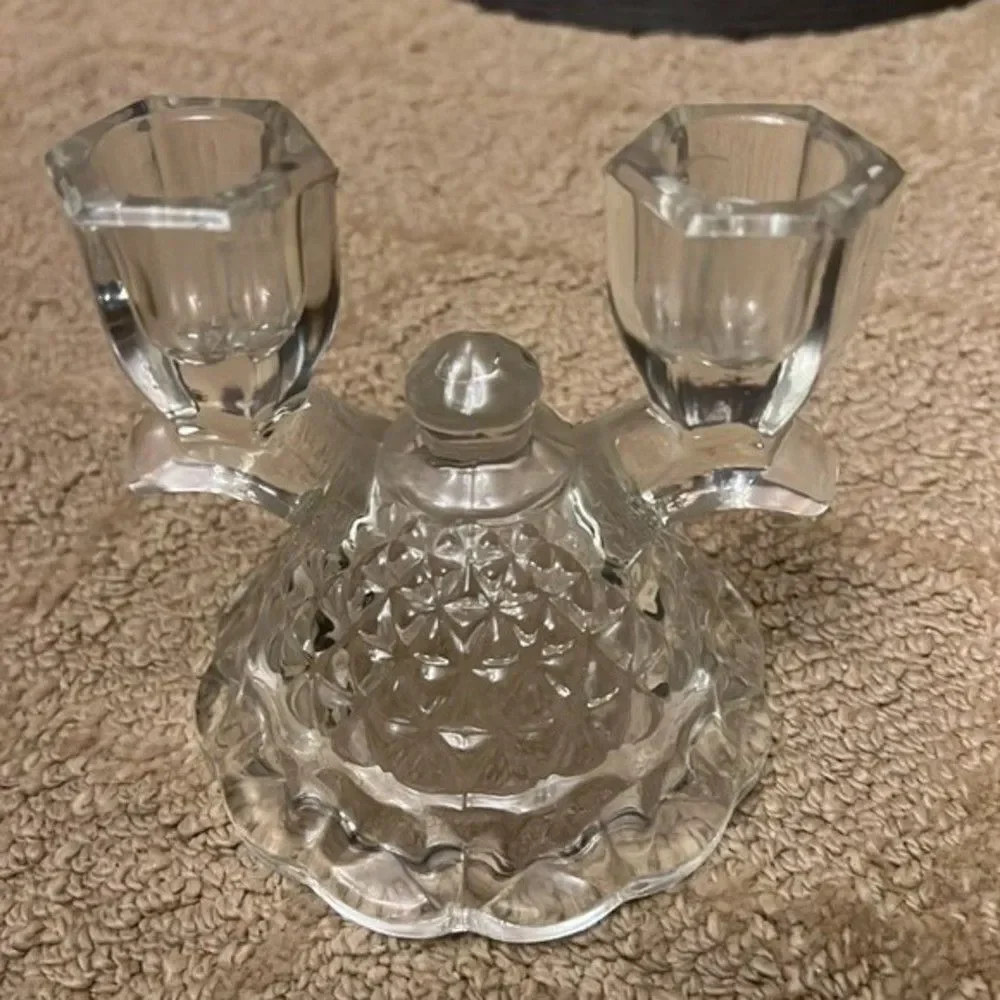 ✨ Imperial Glass Ohio Laced Edge Clear Double Light Candlesticks (Set of 2)